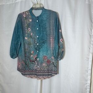 Floral Teal Women's Blouse
